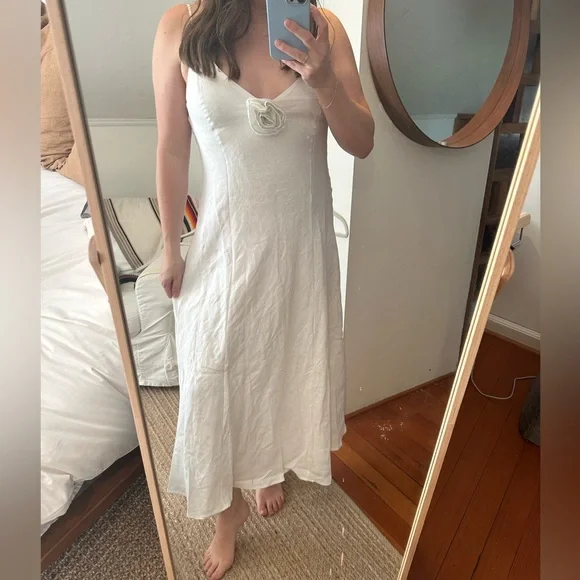 chinese dress ladies Flynn Linen Blend Midi Dress in White by Dissh main image 0